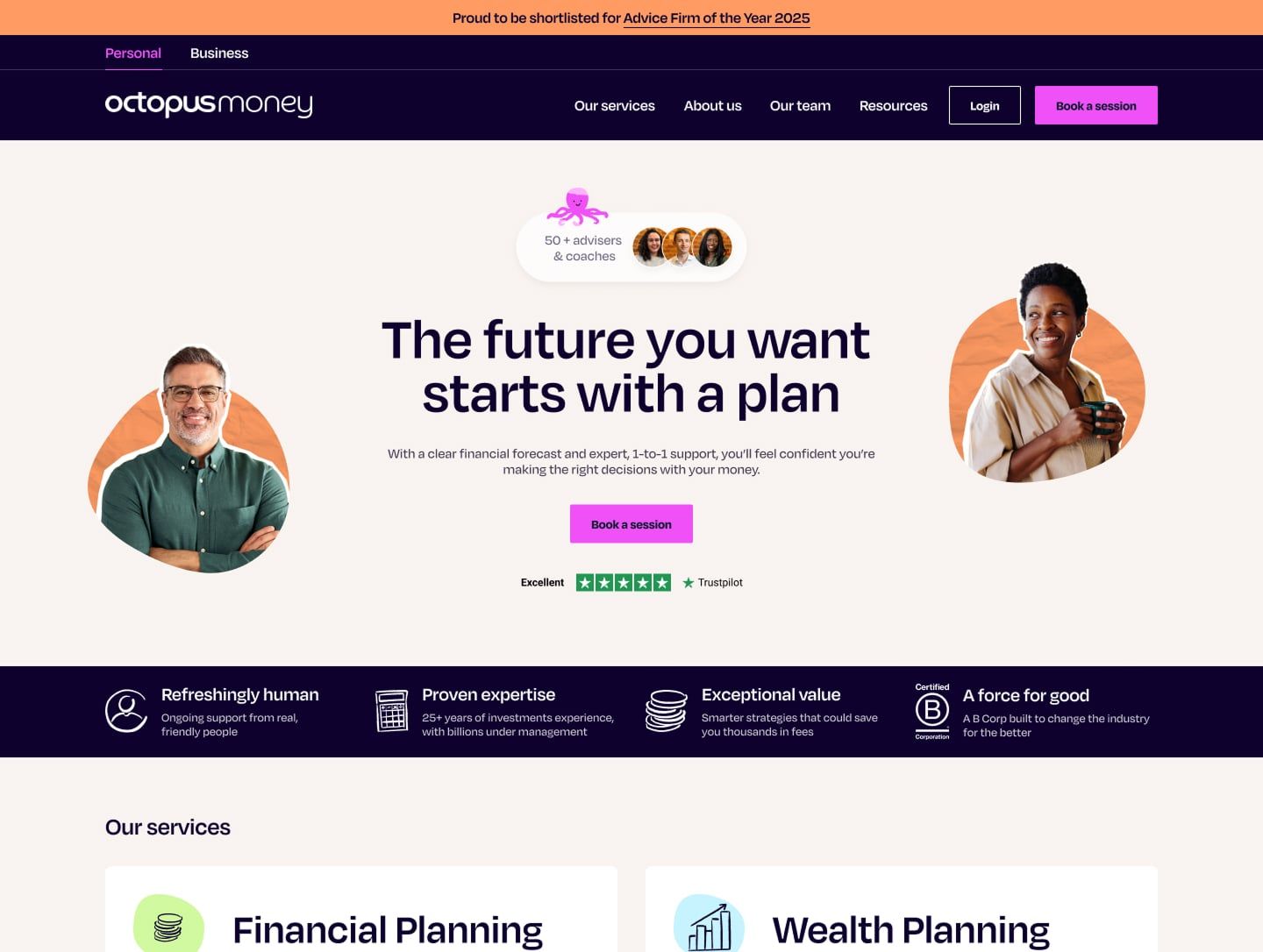 Octopus money website design.