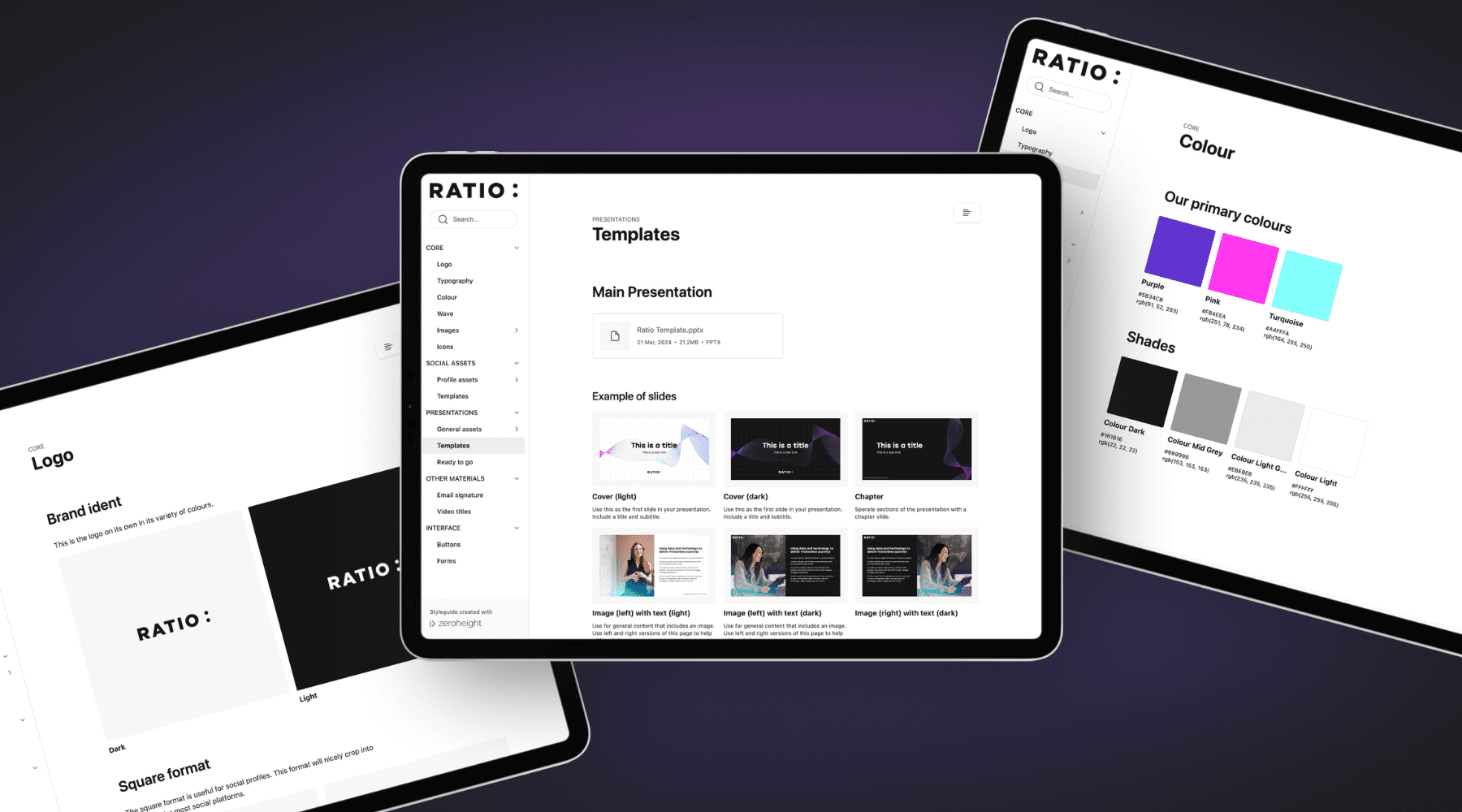 Mockup of brand toolkit for Ratio.