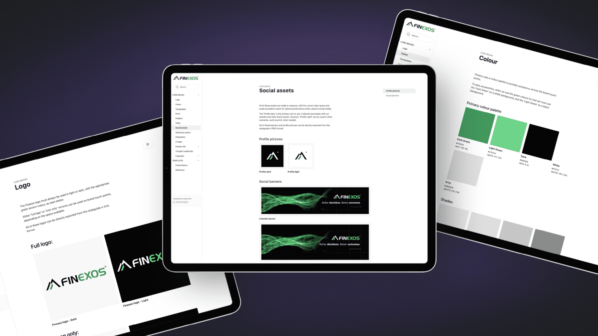 Mockup of a brand toolkit for Finexos.