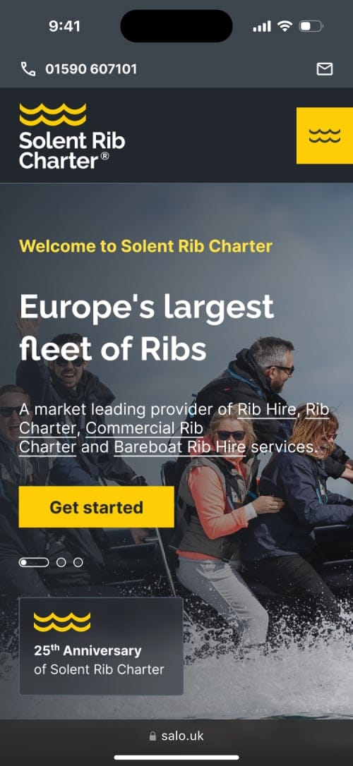 Mockup of Solent Rib Charter website.