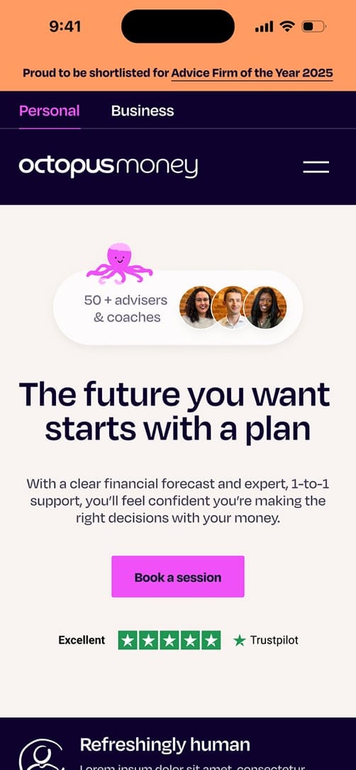 Octopus website design mockup.