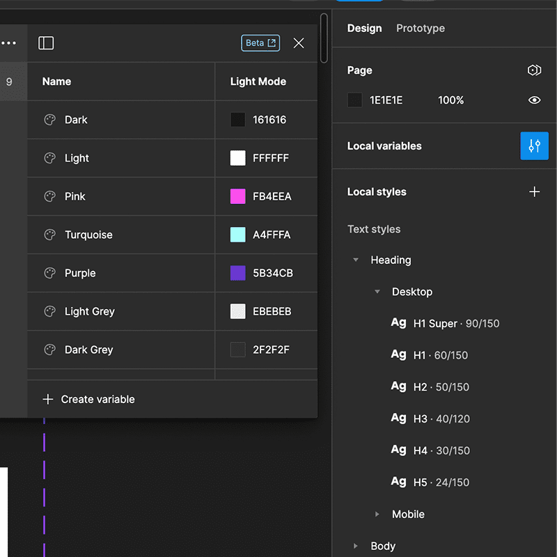 Screenshot of Figma styles UI.